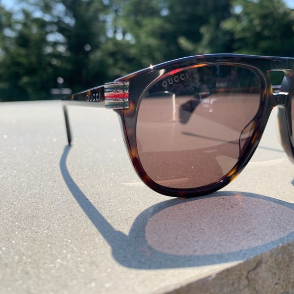 Gucci Web Logo Aviators in Havana Brown main image 4